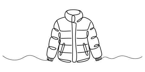 Continuous single line drawing of a winter puffer jacket © PULOK
