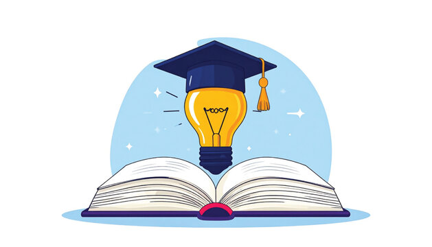 Graduation Cap on Open Book Lightbulb.