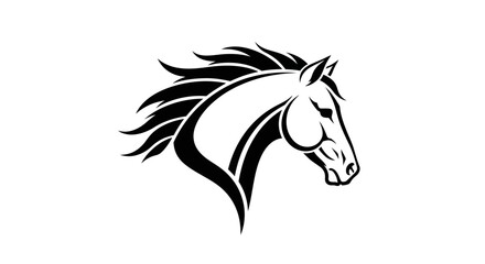 Majestic horse head silhouette with flowing mane on white background © klx
