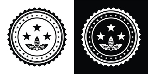 Fototapeta premium Round vintage rubber stamp seal with stars and leaf icon