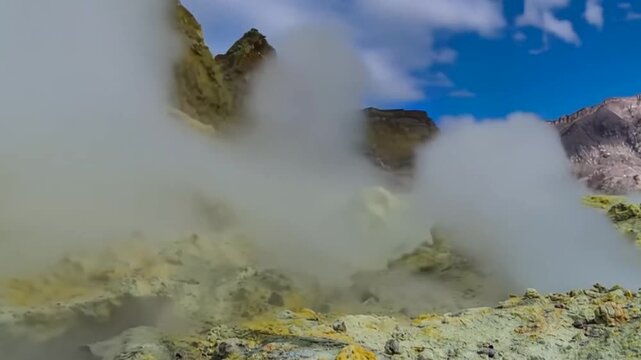 White Island volcano, Whakaari in New Zealand. Time lapse.