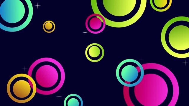 Bright concentric circles background with small star sparkles animation, vibrant retro geometric pattern