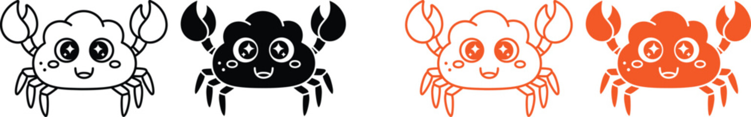 Cute cartoon crabs in different colors on white background © @rayan_rahaman