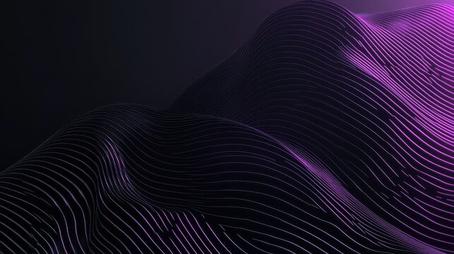 Abstract digital patterns with flowing dark purple waves and luminous lines, representing advanced algorithms and data visualization.