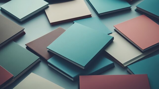 A curated collection of hardcover notebooks in various muted colors artistically arranged on a surface