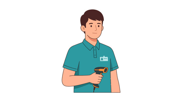 Retail Worker Holding Barcode Scanner, Customer Service, Shopping, Inventory Management