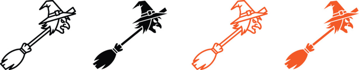 Obraz premium Halloween broomstick icons in black and orange