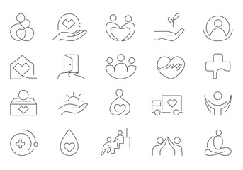 Fototapeta premium Charity and Donation Line Icon Set editable stroke isolate in white background