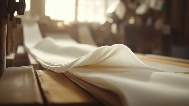 Smooth white paper roll being fed into a professional printing press highlighting crisp edges and precise manufacturing