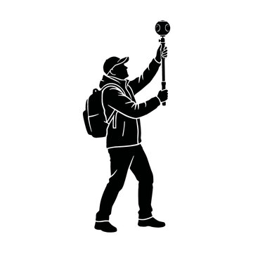 Photographer Using 360 Camera for Virtual Tours Isolated on Transparent Background