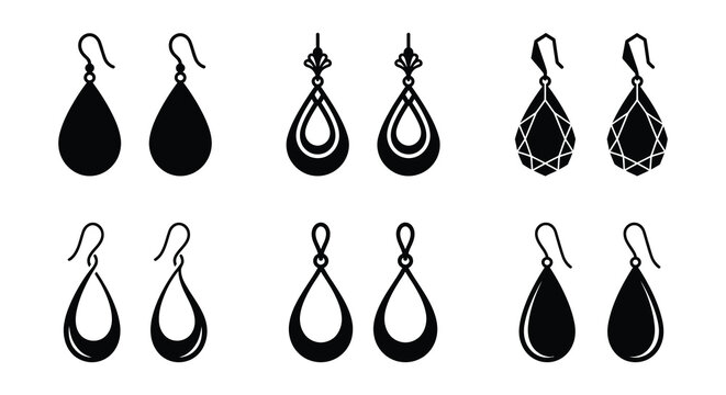 Black vector earrings collection on a white background