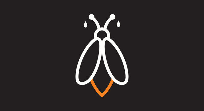 Minimalist firefly line art icon with orange glowing tail