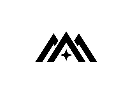 Minimalist geometric black logo with star on white background