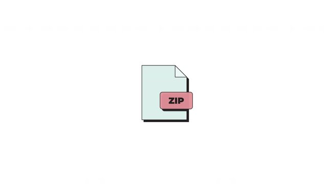 ZIP format for compressed archive neubrutalism UI element animation. Bundled files document extension. Animated flat user interface component for web and app design. Neo memphis motion graphic