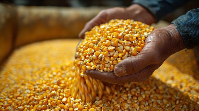 Hand holding fresh corn kernels