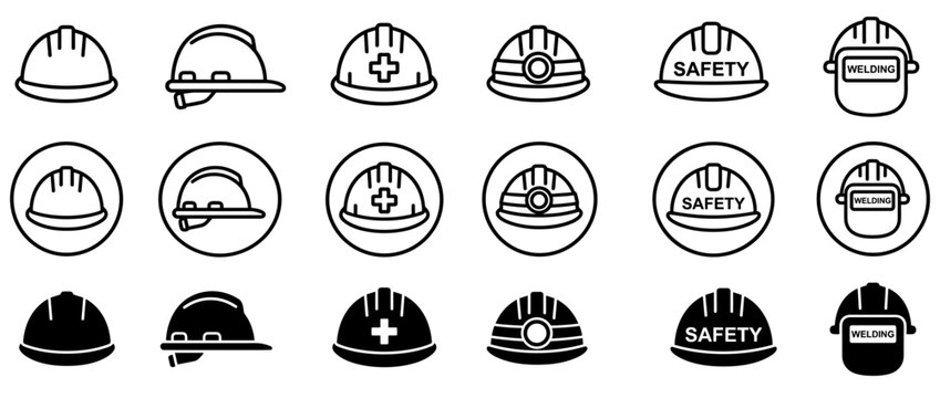 Hard Hat Icon Set Focused on Safety Headgear.