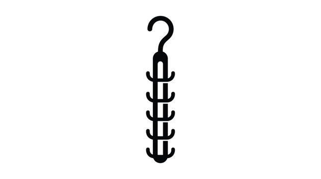 A black and white vector icon of a vertical clothes hanger with multiple hooks designed for organizing accessories or garments in a clean minimalist style