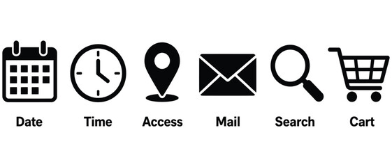 Web store management icons including date time access mail search and shopping cart with commerce calendar location shopping navigation pictogram interface business envelope © Romzain