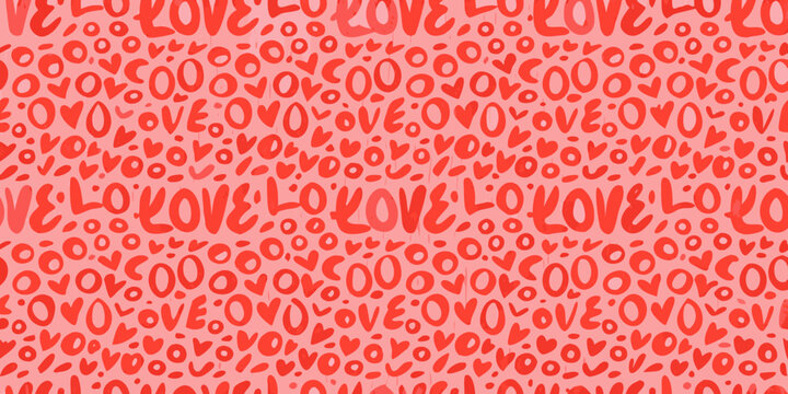 Love word repeating pattern background in shades of coral and pink
