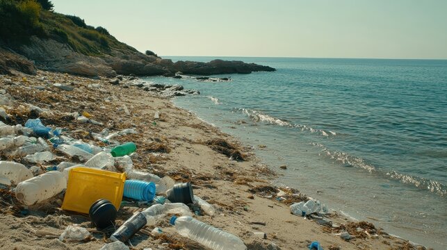 Plastic Waste Polluting a Pristine Beach and Coastal Waters, Undermining Natural Beauty