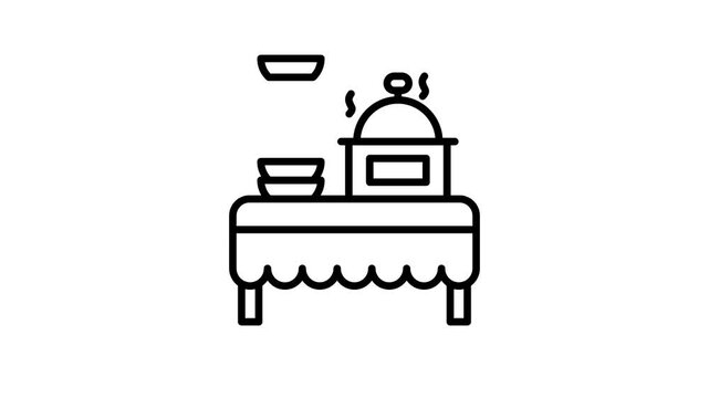 Dinner table animated icon. Hot catering cloche or tray with plate on the table animation motion video. Dining, cutlery, eatery, cover, restaurant buffet food