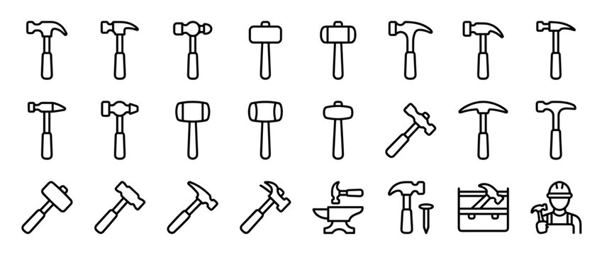 Hammer isolated as professional metal tool on white background.