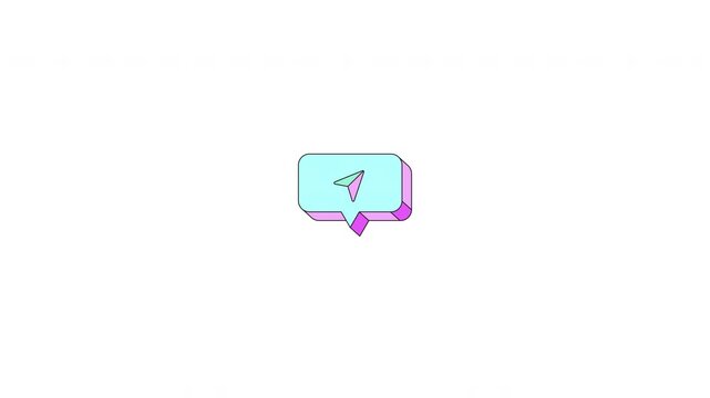 Forward sharing popup bubble neubrutalism UI element animation. Paper airplane redirect notification. Animated flat user interface component for web and app design. Neo memphis motion graphic