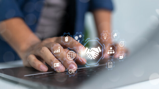 Digital Business Partnership and Online Collaboration Technology Concept on Laptop Interface