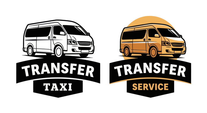 Vehicles offer transportation service with taxi and shuttle bus icons