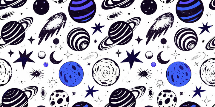 Celestial objects vector pattern with planets stars and moons