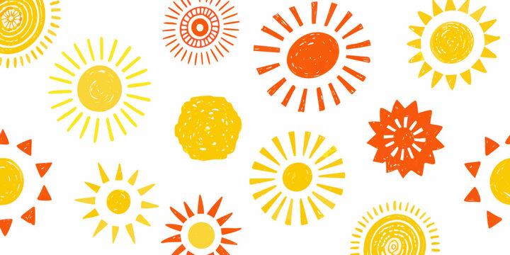 Sun pattern with radiating lines hand drawn vector illustration on white background