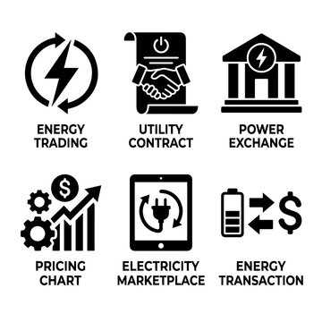 Energy trading and electricity market economic concept icons with electricity