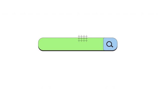 Search bar with magnifier button neubrutalism UI element animation. Blank input area. Find query. Animated flat user interface component for web and app design. Neo memphis motion graphic