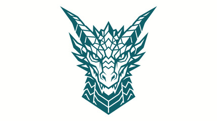 Fototapeta premium Geometric Dragon Head Vector Illustration with Sharp Symmetrical Lines and Teal Scales