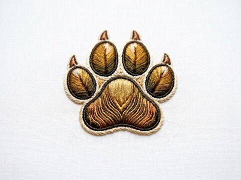 Embroidered animal paw print patch with claws on a white background