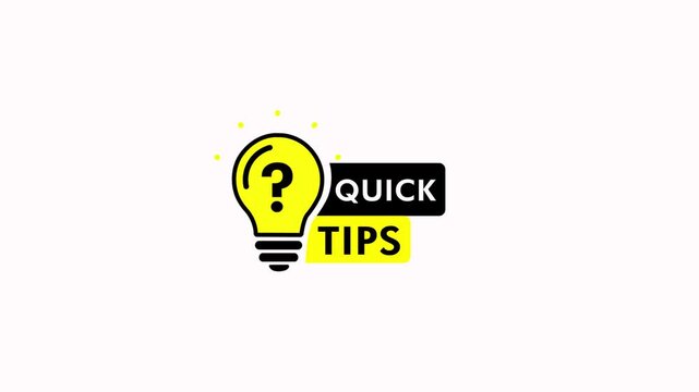 Quick tips light bulb icon animation on white background. Quick tips typography badge with light bulb animation perfect intro or segment break for educational videos with alpha channel