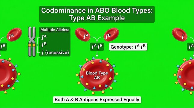 Blood Type Genetic Chart with Codominance Examples on Green Screen Background