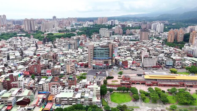 Tamsui MRT Station | Riverside Park And Boats - 4K Aerial Video
