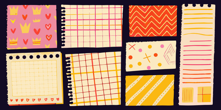Assorted patterned papers and notepads colorful vector illustration