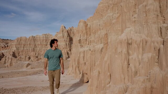 Stationary Shot of Man Exploring Cathedral Gorge