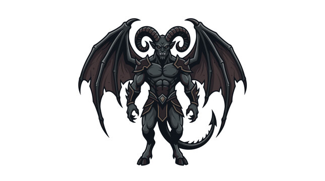 Fearsome Black Demon Creature with Large Wings and Horns.