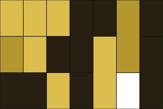 Geometric grid with mustard yellow, brown, and white rectangles pattern