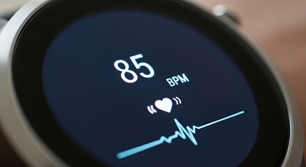 Naklejka premium Smartwatch display showing heart rate and ECG waveform - health monitoring technology