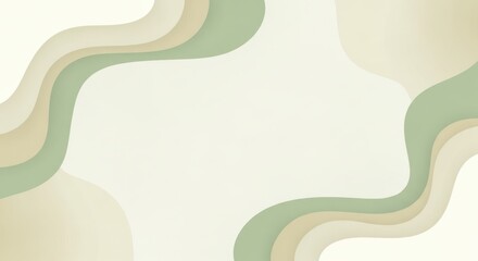 Fototapeta premium A beige and green abstract background with wavy shapes and a white center.