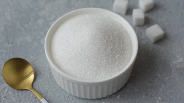 Sweet white sugar as a source of glucose. White sugar as a food background for your design