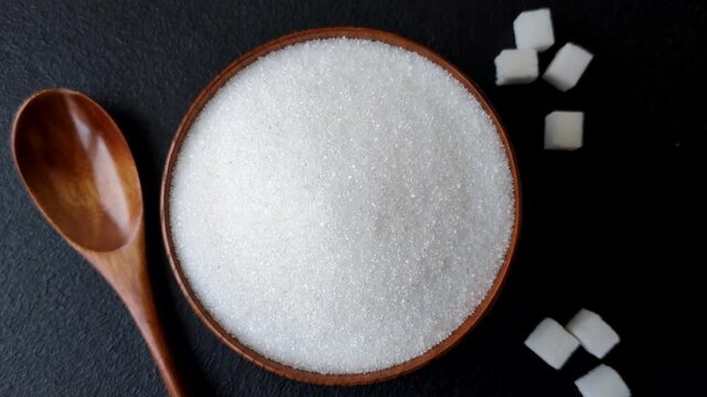 Sweet white sugar as a source of glucose. White sugar as a food background for your design