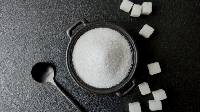 Sweet white sugar as a source of glucose. White sugar as a food background for your design