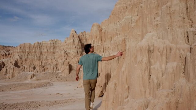 Stationary Shot of Man Exploring Cathedral Gorge