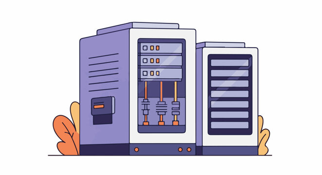 Illustration of two computer server towers with orange accents