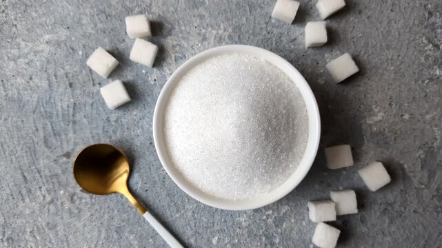 Sweet white sugar as a source of glucose. White sugar as a food background for your design